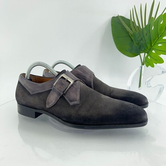 Magnanni Men's Oxford Size 41 8 Gray Nubuck Leather Single Monk Strap Dress Shoe - Picture 2 of 12